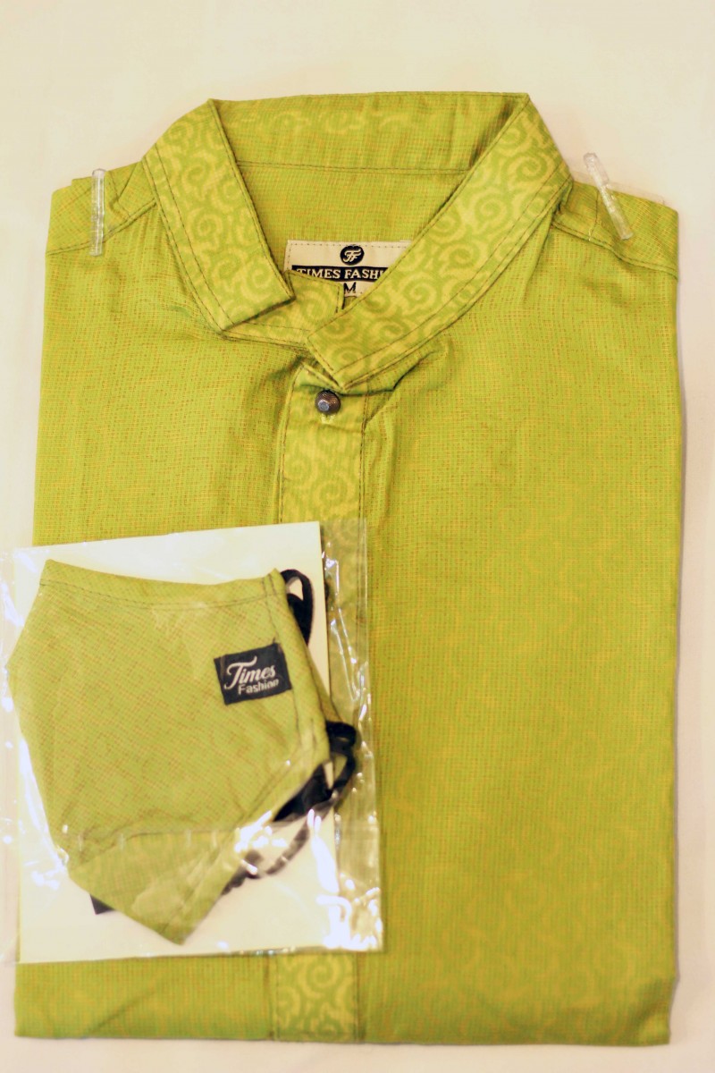 TIMES FASHION LIGHT GREEN PANJABI WITH MASK